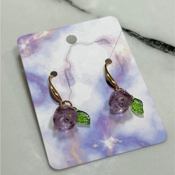 Dainty Amethyst Rose s925 Silver Dangle Earrings - Picture 5 of 6